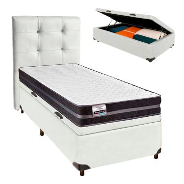 Imagem de Cama Box Bau + Colchão Solteiro Molas Ultralastic Bogota Inducol + Cabeceira Estofada