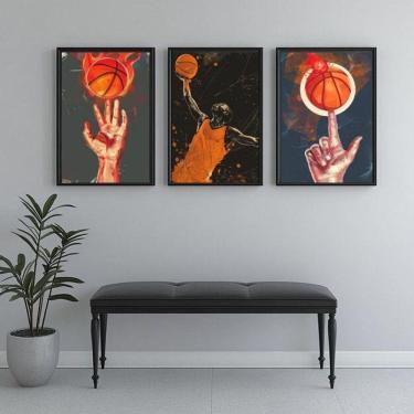 Imagem de Kit 3 Quadros Decorativos Basquete 45X34Cm - Com Vidro