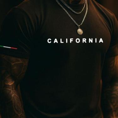 Imagem de Camiseta Masculina California Preta Manga Curta Gola Redonda Estampada