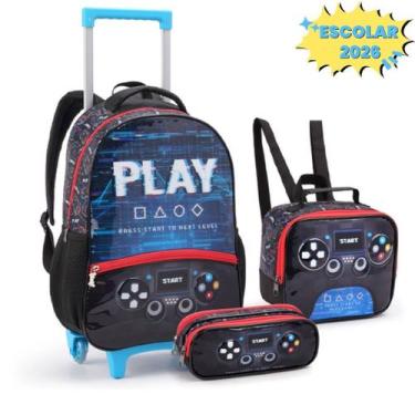 Imagem de Kit Mochila de rodinha PLAY GAME Escolar 2026 com Lancheira Térmica e 