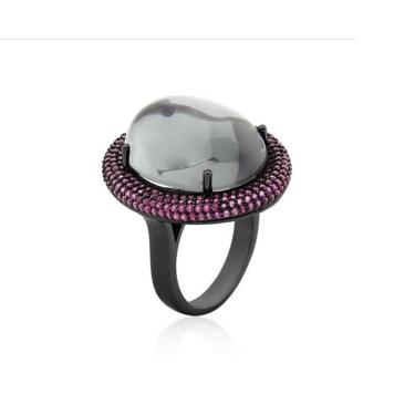 Imagem de Anel Cabochão Ródio Negro E Zircônia Rosa 13