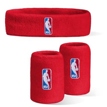 Imagem de For Bare Feet Faixa de cabeça e pulseira NBA Classic LOGOMAN Pacote com 3 Vermelho OSFM