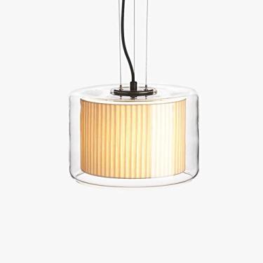 Imagem de Boutique Decoração luzes pendentes de vidro com tela de tecido candeeiro de teto suspenso de 1 luz com tela de vidro, iluminação de candeeiro de comprimento ajustável para ilha de cozinha, sala de