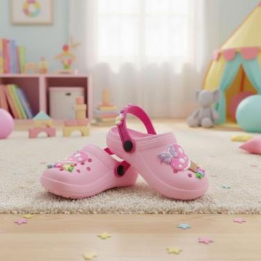 Imagem de Babuche Infantil Feminino Florido Rosa Encantador Conforto e Segurança
