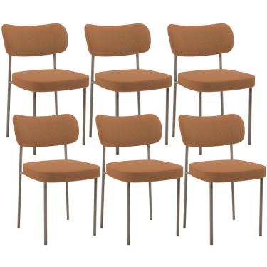 Imagem de Kit 06 Cadeiras Estofadas Para Sala De Jantar Melina Base Arena L02 Bouclê Terracota - Lyam Decor
