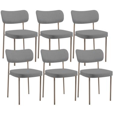 Imagem de Kit 06 Cadeiras Estofadas Para Sala De Jantar Melina Base Arena L02 Linho Cinza Escuro - Lyam Decor