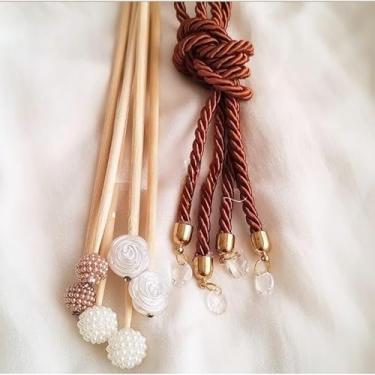 Imagem de Kit Decorativo para Difusor + 6 ou 4 Varetas Decoradas & 2 ou 1 Cordão Com Pingente (6 Varetas 2 Cordões/Marron)