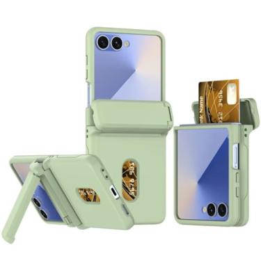Imagem de Capa para Galaxy Z Flip6 com suporte para cartão e proteção de dobradiça multifuncional (para Galaxy Z Flip6/verde claro)