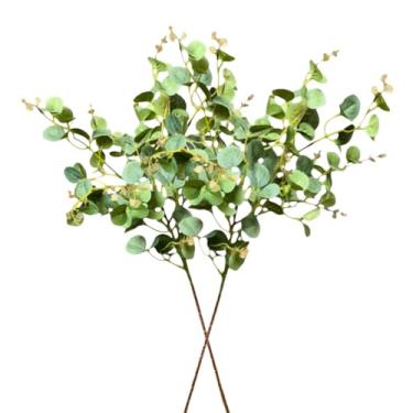 Imagem de XZJMY 2 peças de folhas de eucalipto de seda de plantas artificiais, decoração de caules altos de outono de 73 cm, caules falsos de eucalipto para decoração de festa de casamento em casa de fazenda