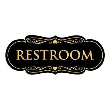 Imagem de All Quality Placa de parede ou porta de banheiro de designer - Sinalização de banheiro | Plástico durável e fácil instalação | Preto/Dourado - Médio (pacote com 5)