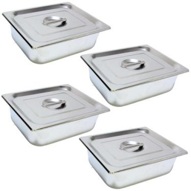 Imagem de 4 Cuba Gastronomica Inox Com Tampa 1/2x150 Gn Buffet Cozinha - JMA Ino