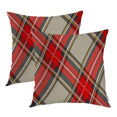 Imagem de Capa de travesseiro Batmerry Modern Xadrez Vermelho Preto Cinza 50x50c