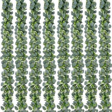 Imagem de Guirlanda de eucalipto Waipfaru, 8 unidades, 1,78 m, verde com flores
