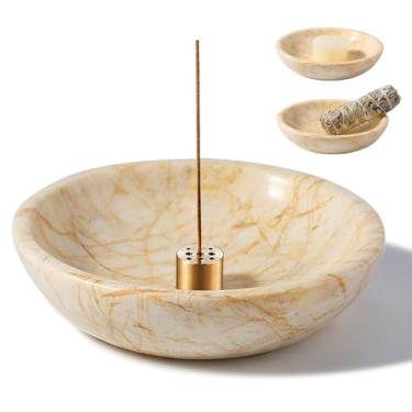 Imagem de Koville Suporte de incenso de mármore natural, suporte de incenso para palitos com 9 furos, queimador de incenso feito à mão, apanhador de cinzas para meditação, ioga, spa, abeto bálsamo/palo santo