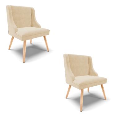 Imagem de Kit 02 Cadeiras de Jantar Liz Suede Bege Pés Palito Natural - D'Rossi