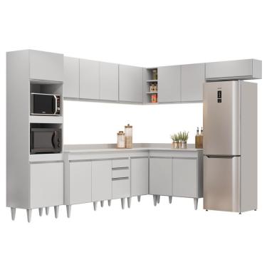 Imagem de Armário De Cozinha Modulada De Canto 8 Peças Cp02 Balcão Com Tampo Branco - Lumil