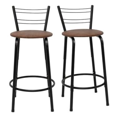 Imagem de Kit 2 Banquetas Para Cozinha Flórida Estrutura Preta 60cm Área de Lazer Piscina Balcão Bancada Bistro Bar (Assento Marrom Claro)