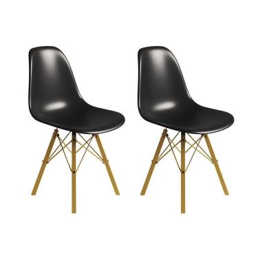 Imagem de Conjunto 2 Cadeiras Eames Tubo Ferro Dourado Assento Preto