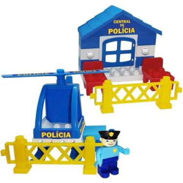 Imagem de Brinquedo para Montar Brincando de Polícia com Helicóptero e Blocos - 