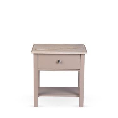 Imagem de Mesa Lateral 1 Gaveta Madeira Maciça Escovado Louise Cinza/Patina