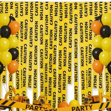Imagem de Breling Cortina amarela com fita adesiva para decoração de festa de Halloween, faixa de fundo de 2 metros com fonte preta em negrito para locais de construção, materiais de áreas perigosas (2 peças)