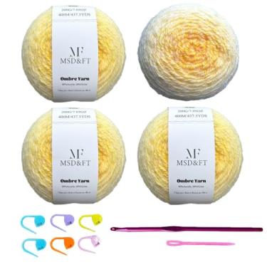 Imagem de MSD&FT Fio Ombre, 80% Acrílico 20% Mistura de Nylon, Rosa Gradiente, Pacote com 4 (Amarelo Minion)