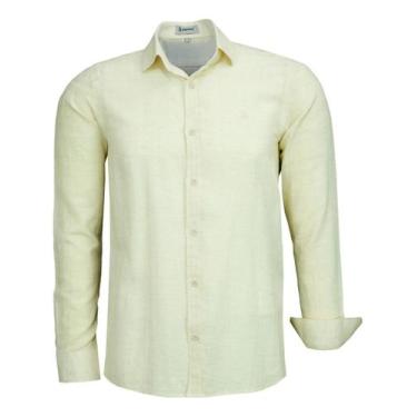 Imagem de Camisa Social Masculina Manga Longa Amil Comfort Linho 1881, Amarelo b