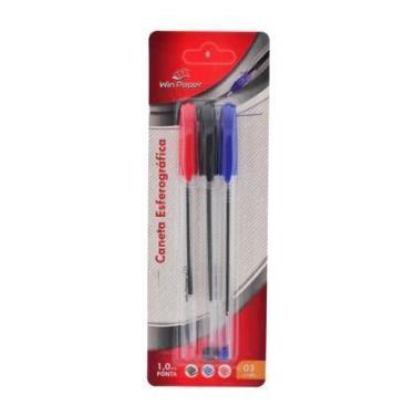 Imagem de Caneta Esferográfica Win Paper - Kit com 3 Cores (Preta, Azul e Vermel