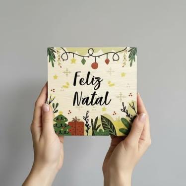 Imagem de Quadrinho Natalino Decorativo, Compensado Naval, 19x19x1cm, Impressão UV, Madeira Natural, Decoração para Ambientes Internos