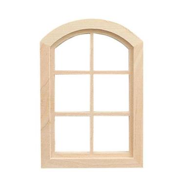 Imagem de Janela de casa de bonecas em miniatura com tampo arqueado de madeira d
