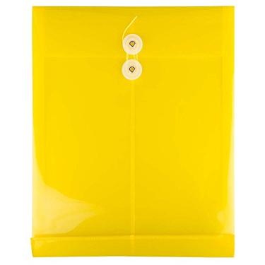 Imagem de Envelope de plástico com ponta aberta de papel JAM com fecho de botão e cordão – Tamanho da letra (23 cm x 3 cm x 28 cm) – 12 envelopes por pacote, Amarelo