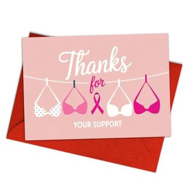 Imagem de Podagree Cartão de apoio ao câncer de mama - "Thanks for Your Support" com sutiã rosa e design de fita - Cartão de agradecimento inspirador para lutadores e sobreviventes do câncer de mama - Mensagem