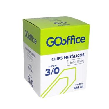 Imagem de Go Office Clips Metálicos Galvanizados, Tamanho 3/0, Linha Leve, 450 Unidades, Fio 1,00mm, 37x11mm, Prateado, para Papéis e Documentos