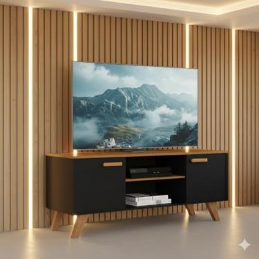 Imagem de Rack TV 50 Polegadas com Prateleiras e Nichos 120cm Rebeca, Estante para Sala de Estar, Painel Bancada TV Moderna, Móvel Organizador (Preto)