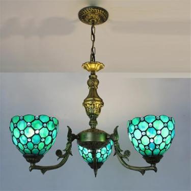 Imagem de Lustre retrô americano de luxo com LED, criativo e elegante, para sala de estar, restaurante, quarto, casa de campo, hotel, café ou bar, com luminária pendente de vidro colorido (B 3 lâmpada