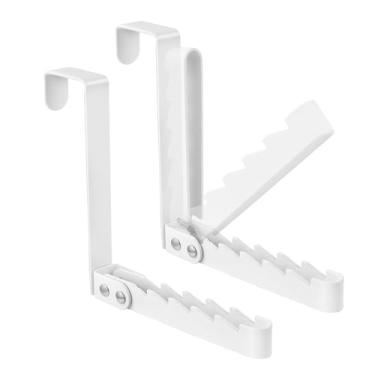Imagem de luoqiuuu Pacote com 2 ganchos sobre a porta, cabide branco dobrável sobre a porta para lavanderia, cabide de porta para cabide de 10 kg, suporte de carga, pequeno escorredor de roupas portátil