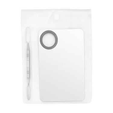 Imagem de 1 paleta profissional de aço inoxidável, paleta com ferramenta de espátula, para arte de unhas, sombra de olhos, paletas de arte (11 x 7 cm prata)