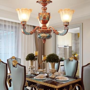 Imagem de Lustre de luxo europeu para sala de estar, estilo retrô americano, para restaurante, quarto, villa, hotel, café, duplex, loja de roupas, salão de beleza, luminária pendente (E 3 lâmpadas)