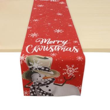 Imagem de Generic 1 peça de caminho de mesa de Natal boneco de neve com chapéu de cowboy poliéster vermelho branco 188 x 35 centímetros