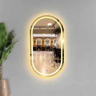 Imagem de Decora Loja Espelho Jateado LED com 3 Tons de Iluminação, Vidro, 110x60cm, Touch Screen, Montagem na Parede, Clássico para Banheiro, Camarim e Lavabo (1, Oval)