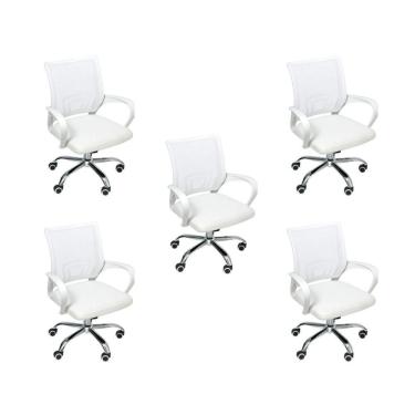 Imagem de Kit 5 Cadeiras De Escritório Begonia Tela Mesh Ergonômica Branco
