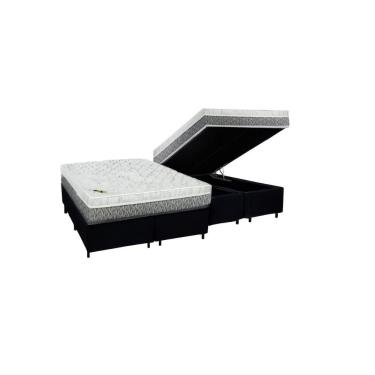 Imagem de Cama Box Baú Queen Suede + Colchão Aspen Espuma D33 Luckspuma Super Firme 158x198x62 Preto