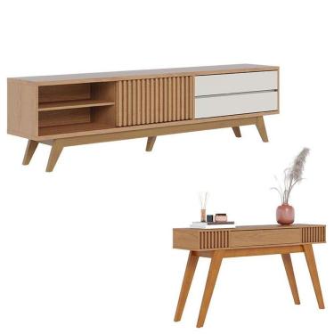 Imagem de Rack Bancada Veneza Freijó Off White Matte Com Aparador Riviera Freijó - Colibri