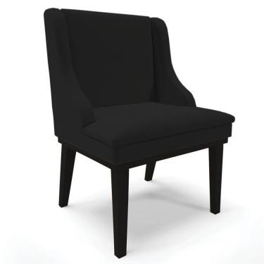 Imagem de Cadeira Estofada Para Sala De Jantar Base Fixa De Madeira Preto Lia Linho Preto - Ibiza