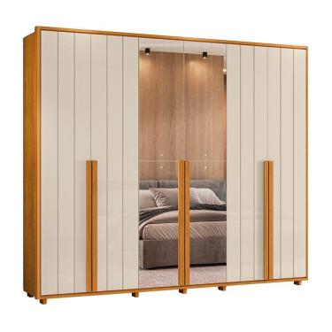 Imagem de Guarda-roupa Casal Volpi Ripado 6 Portas 6 Gavetas 2 Portas C/ Espelho - 7 Decor Cinamomo E Off White