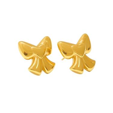 Imagem de Brincos femininos de aço inoxidável banhados a ouro 18 K - Brincos hipoalergênicos à prova d'água e antimanchas - nó de amor, estrela do mar, concha, asa de anjo, pérola, coração, laço, joia de