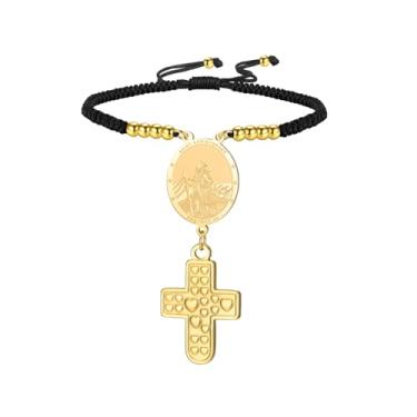 Imagem de Dreamtimes Pulseira de pingente de cruz artesanal virgem maria pulseira com crucifixo de São Cristóvão Aço inoxidável Presente religioso para homens e mulheres, Mittelgroße, Aço inoxidável, Sem Pedra