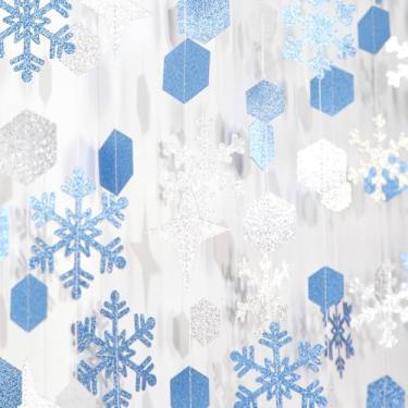 Imagem de Hugtmr Floco De Neve-Neve Prata-Azul Festa De Natal-Decorações Serpentinas - 52 Pés Branco Inverno Maravilhas Congelado Pendurado Papel Guirlanda Banner, Aniversário Casamento Bebê Chá De Panela Ano