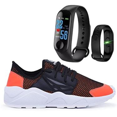 Imagem de Tênis Caminhada Corrida Leve Macio Confortável Fitness Academia + Pulseira Inteligente M3 - Preto - 34