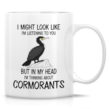 Imagem de Retreez Caneca Funny Bird – Caneca I'm Thinking About Cormorants – Caneca de café ou chá de cerâmica de 325 ml – Presente hilário para observadores de pássaros, amante de corvos-marinhos, ornitólogos